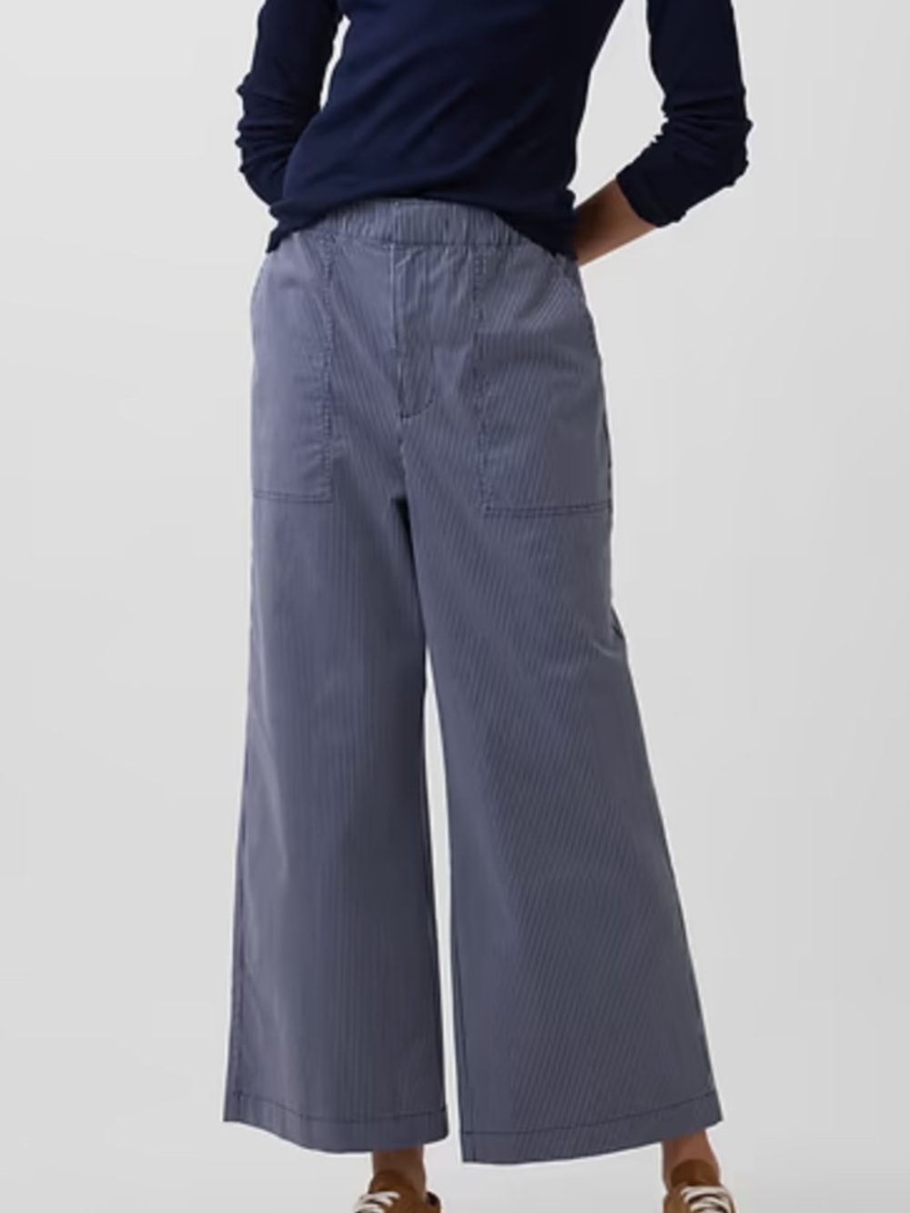 GAP Women's Navy and White Pinstripe Straight-Leg Pants